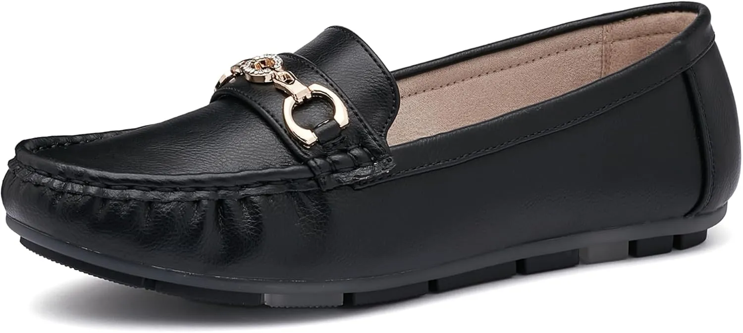 Women's Business Loafers Work Casual Flats Shoes Lightweight Penny PU Leather Slip On Walking Shoes