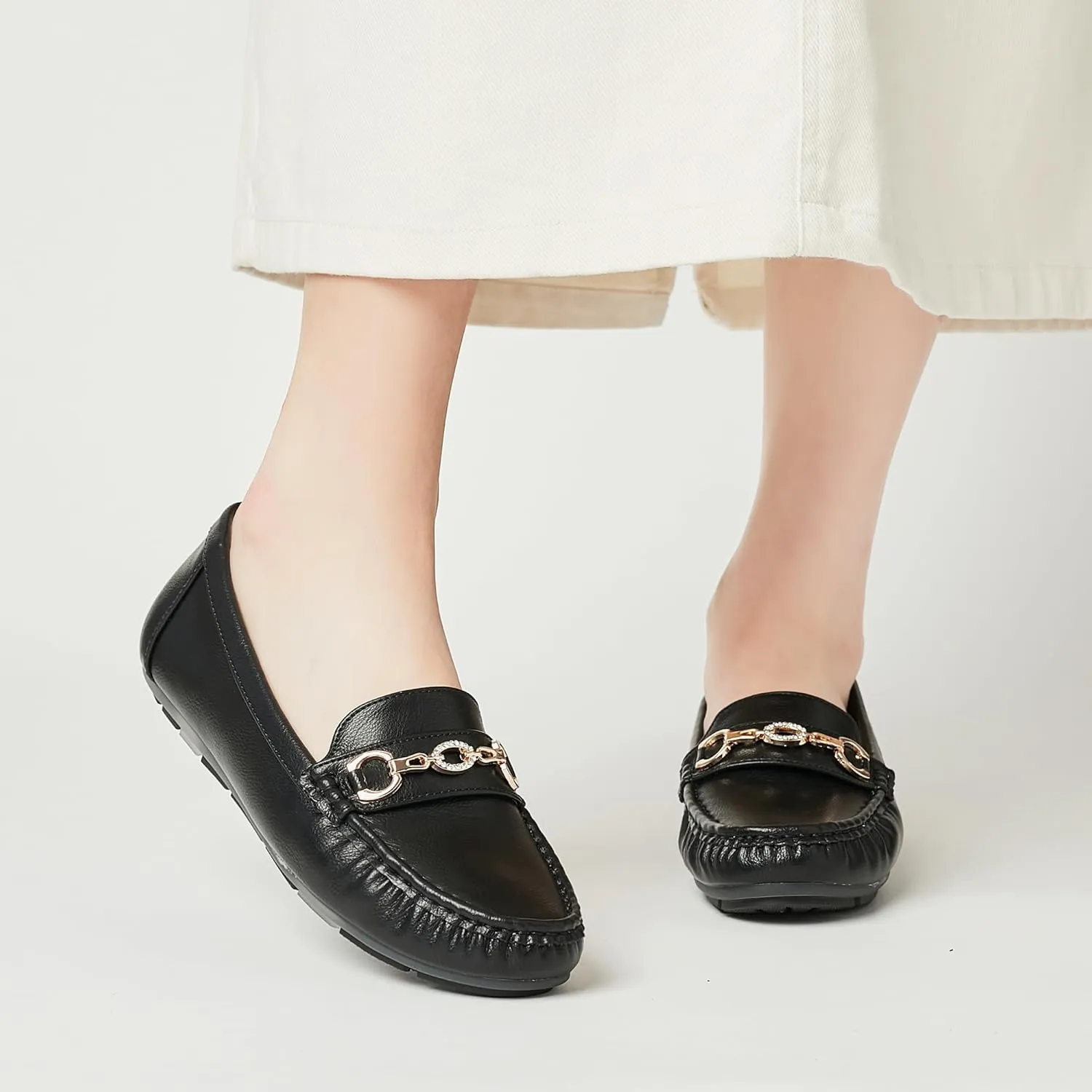 Women's Business Loafers Work Casual Flats Shoes Lightweight Penny PU Leather Slip On Walking Shoes
