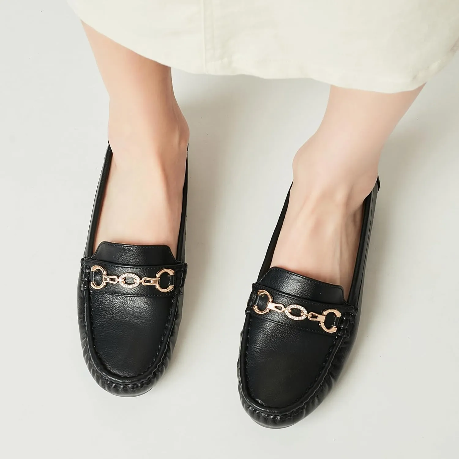 Women's Business Loafers Work Casual Flats Shoes Lightweight Penny PU Leather Slip On Walking Shoes