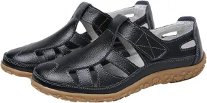 Women's Casual Boho Sandals Summer Leather Comfort Closed Toe Ankle Strap Beach Shoes Soft Sole Orthopedic Sandals