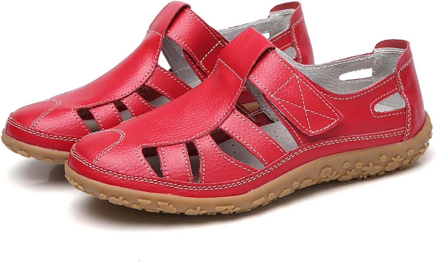 Women's Casual Boho Sandals Summer Leather Comfort Closed Toe Ankle Strap Beach Shoes Soft Sole Orthopedic Sandals