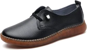 Women's Casual Slip On Flat Heel Soft Sole Loafers,Comfortable Leather Outdoor Walking Flats Breathable Fashion Sneakers