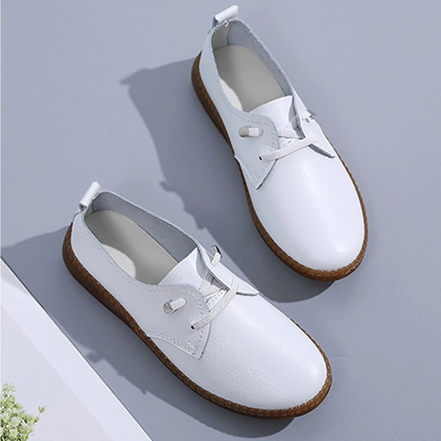 Women's Casual Slip On Flat Heel Soft Sole Loafers,Comfortable Leather Outdoor Walking Flats Breathable Fashion Sneakers