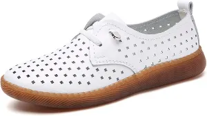 Women's Casual Slip On Flat Heel Soft Sole Loafers,Comfortable Leather Outdoor Walking Flats Breathable Fashion Sneakers
