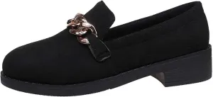 Women's Casual Slip On Loafers Comfortable Round Toe Mules with Metal Buckle Design for Daily Wear and Travel