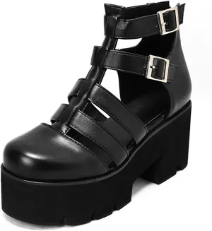 Women's Closed Toe Platform Gladiator Sandals,Summer Cutout Breathable Adjustable Buckle Roman Shoe Outdoor Chunky Heeled Package Heel Comfortable Non-Slip Beach Walking Shoes