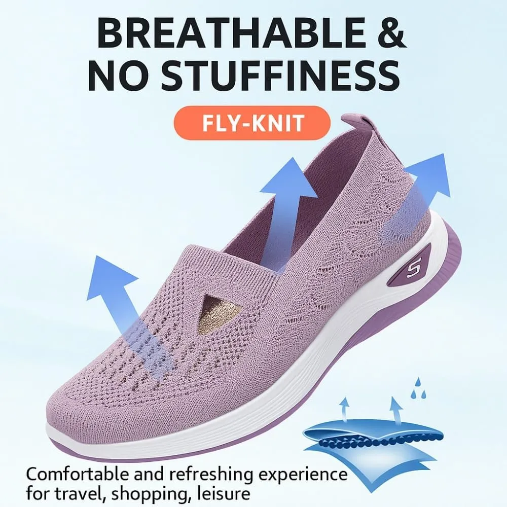 Women's Comfortable Breathable Knitted Sneakers, Arch Support Wove Breathable Soft Orthopedic Women Indoor Outdoor Casual Athletic Work Shoes