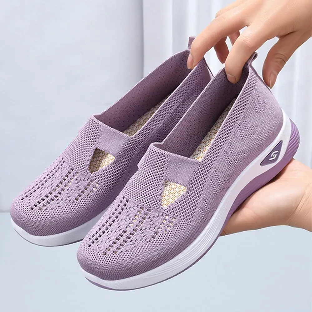 Women's Comfortable Breathable Knitted Sneakers, Arch Support Wove Breathable Soft Orthopedic Women Indoor Outdoor Casual Athletic Work Shoes