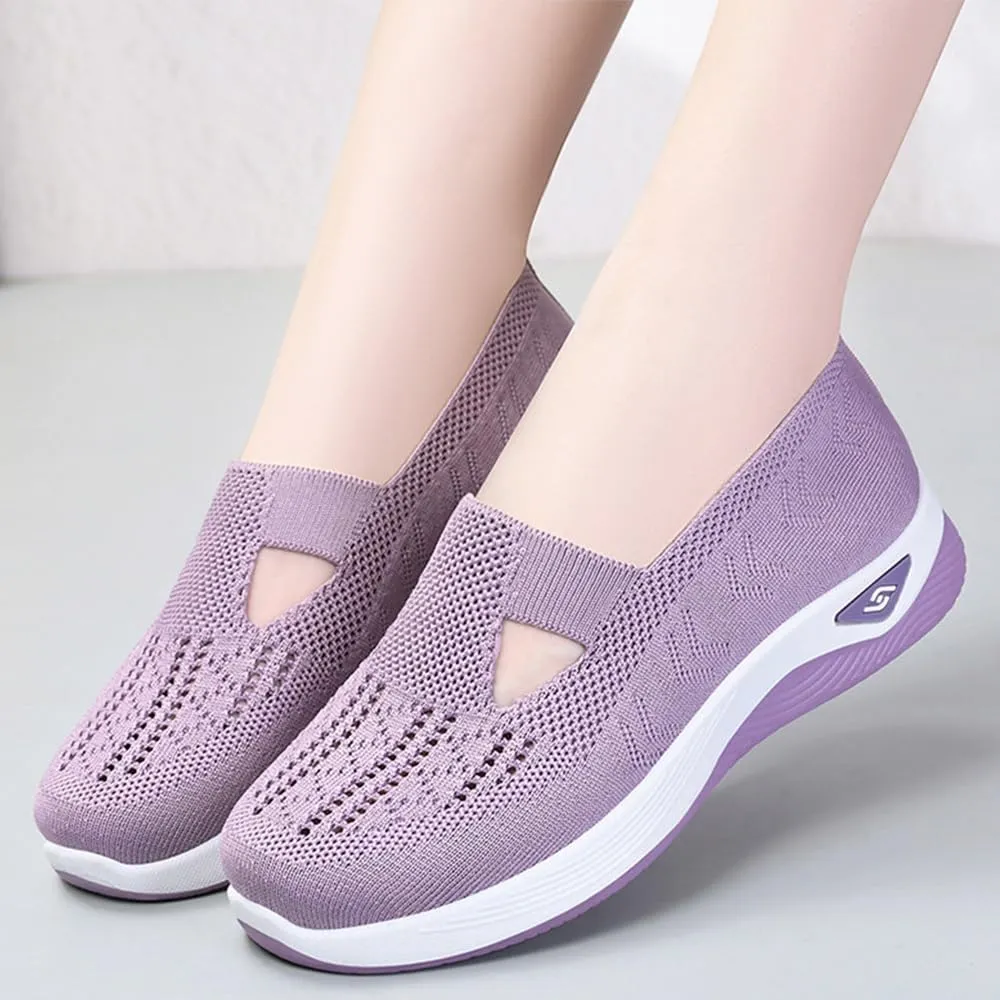 Women's Comfortable Breathable Knitted Sneakers, Arch Support Wove Breathable Soft Orthopedic Women Indoor Outdoor Casual Athletic Work Shoes