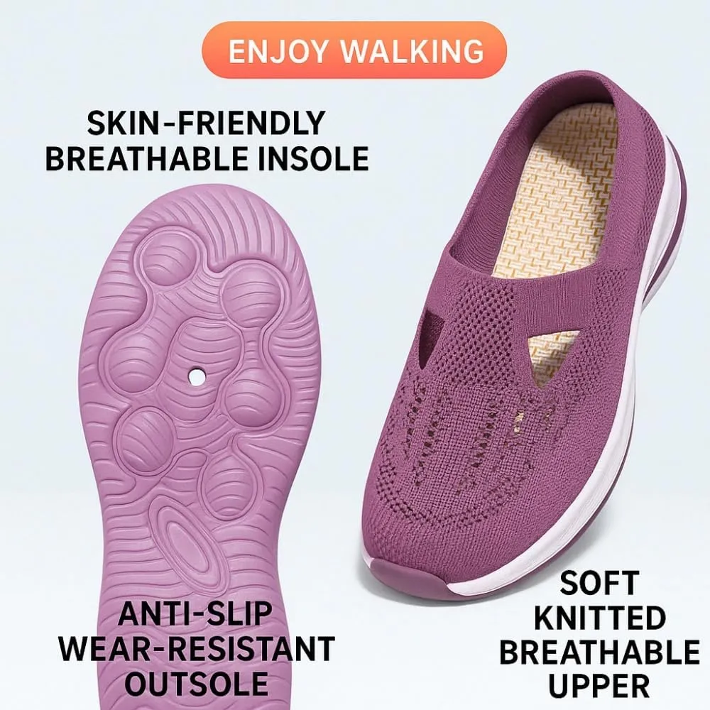 Women's Comfortable Breathable Knitted Sneakers, Arch Support Wove Breathable Soft Orthopedic Women Indoor Outdoor Casual Athletic Work Shoes