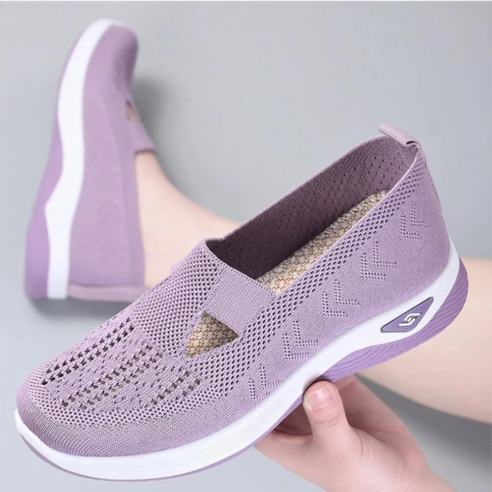 Women's Comfortable Breathable Knitted Sneakers, Arch Support Wove Breathable Soft Orthopedic Women Indoor Outdoor Casual Athletic Work Shoes