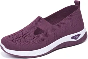 Women's Comfortable Breathable Knitted Sneakers, Arch Support Wove Breathable Soft Orthopedic Women Indoor Outdoor Casual Athletic Work Shoes