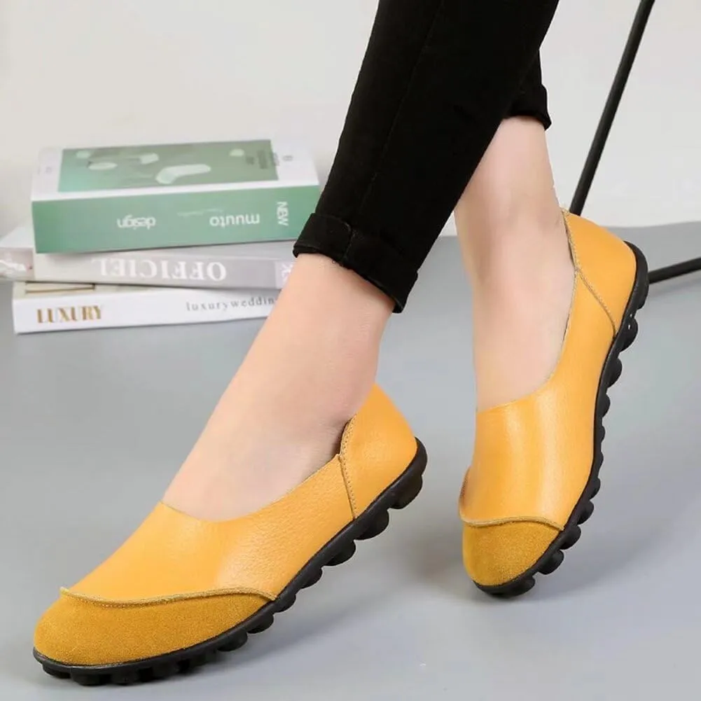 Women's Cowhide Leather Loafers Flats Moccasins Slip-On