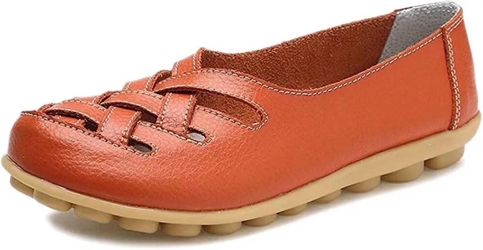 Women's Cowhide Leather Loafers Flats Sandals Slip-On