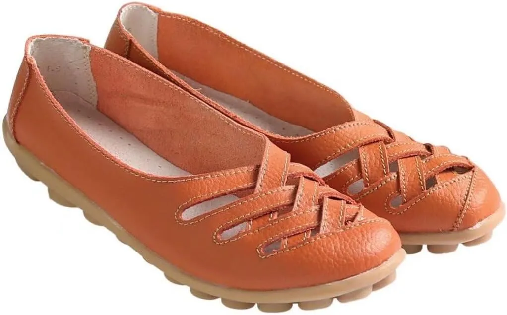 Women's Cowhide Leather Loafers Flats Sandals Slip-On