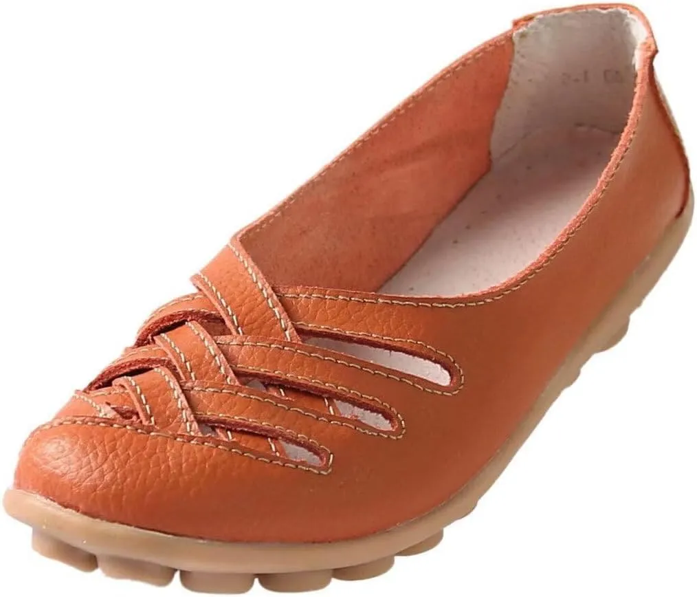 Women's Cowhide Leather Loafers Flats Sandals Slip-On