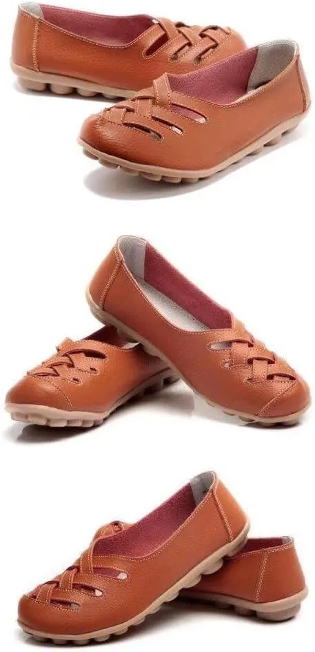 Women's Cowhide Leather Loafers Flats Sandals Slip-On