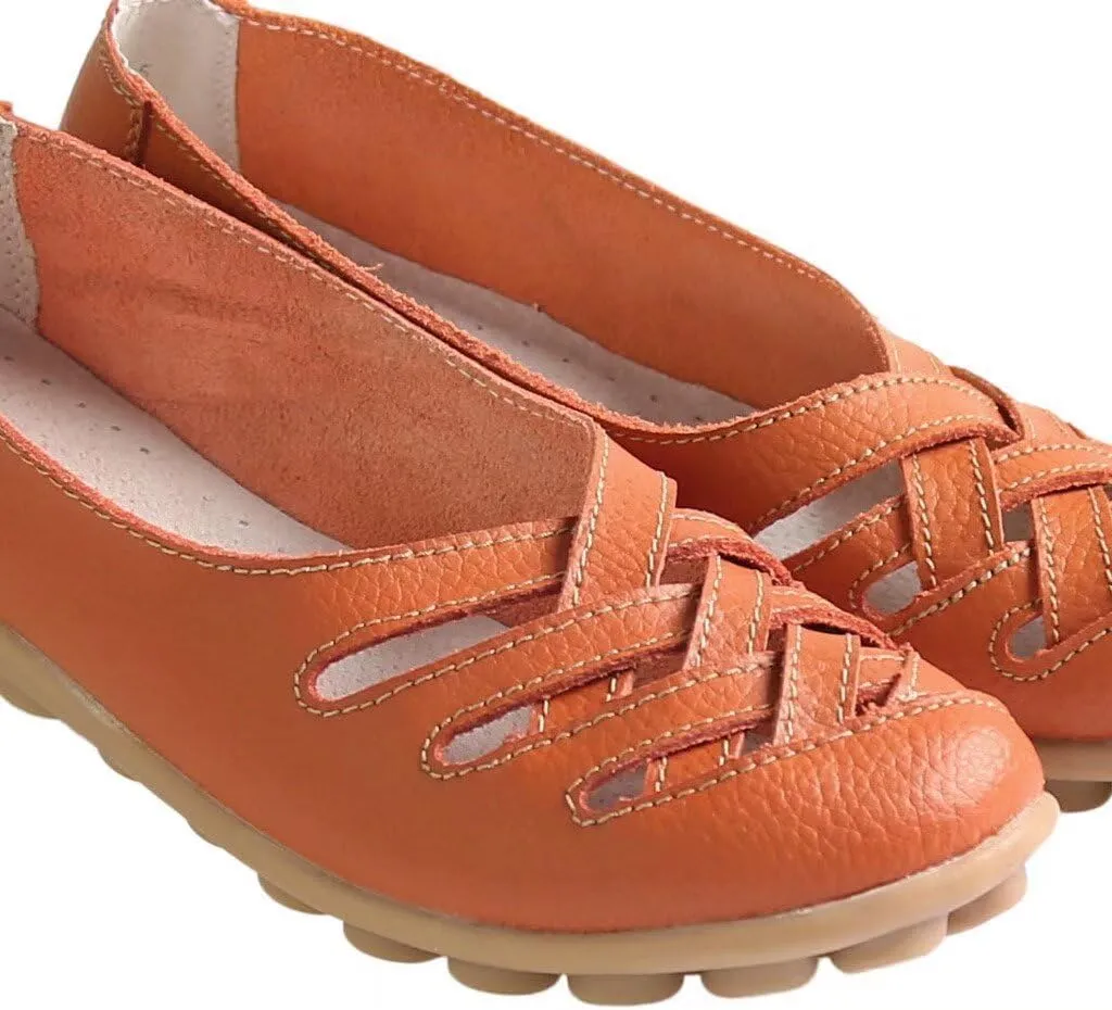 Women's Cowhide Leather Loafers Flats Sandals Slip-On
