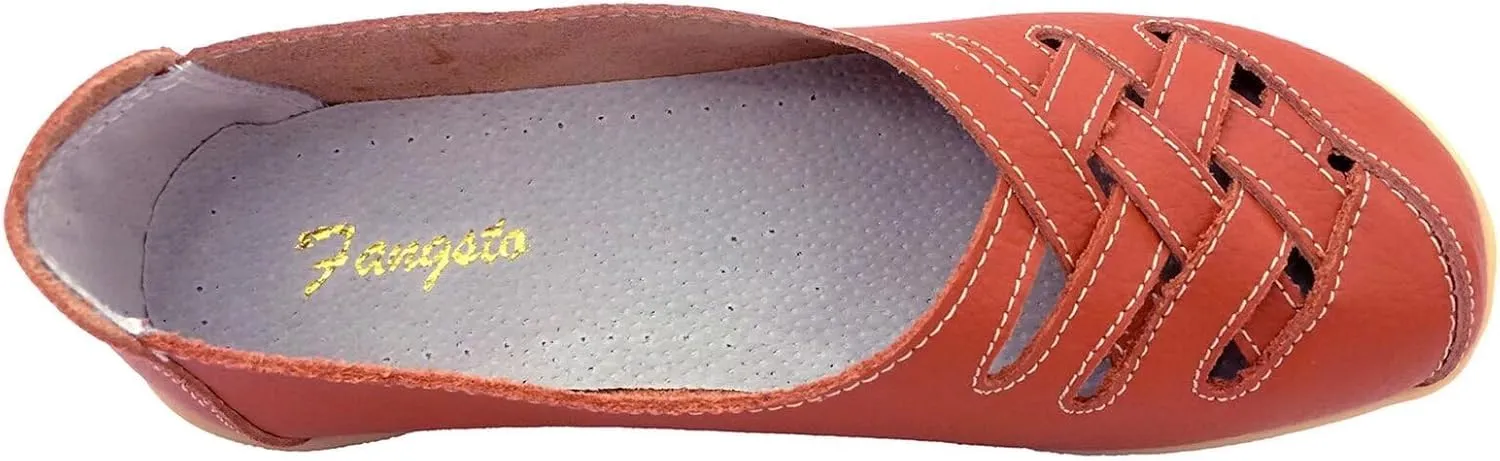 Women's Cowhide Leather Loafers Flats Sandals Slip-On