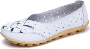 Women's Cowhide Leather Shoes Loafers Flats Sandals Slip-On Cutout
