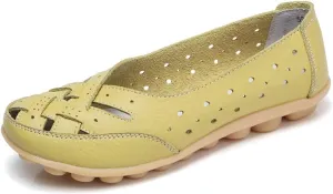Women's Cowhide Leather Shoes Loafers Flats Sandals Slip-On Cutout