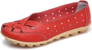 Women's Cowhide Leather Shoes Loafers Flats Sandals Slip-On Cutout