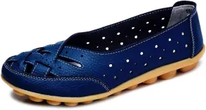 Women's Cowhide Leather Shoes Loafers Flats Sandals Slip-On Cutout