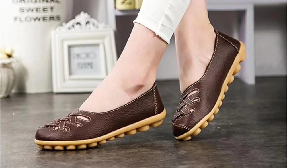 Women's Cowhide Loafers Flats Sandals Slip-On Driving Shoes