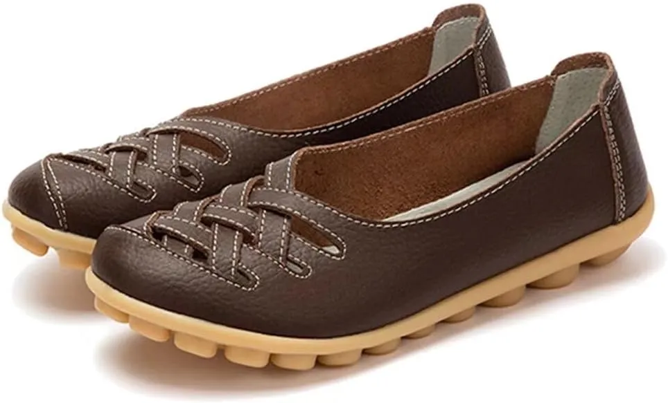 Women's Cowhide Loafers Flats Sandals Slip-On Driving Shoes