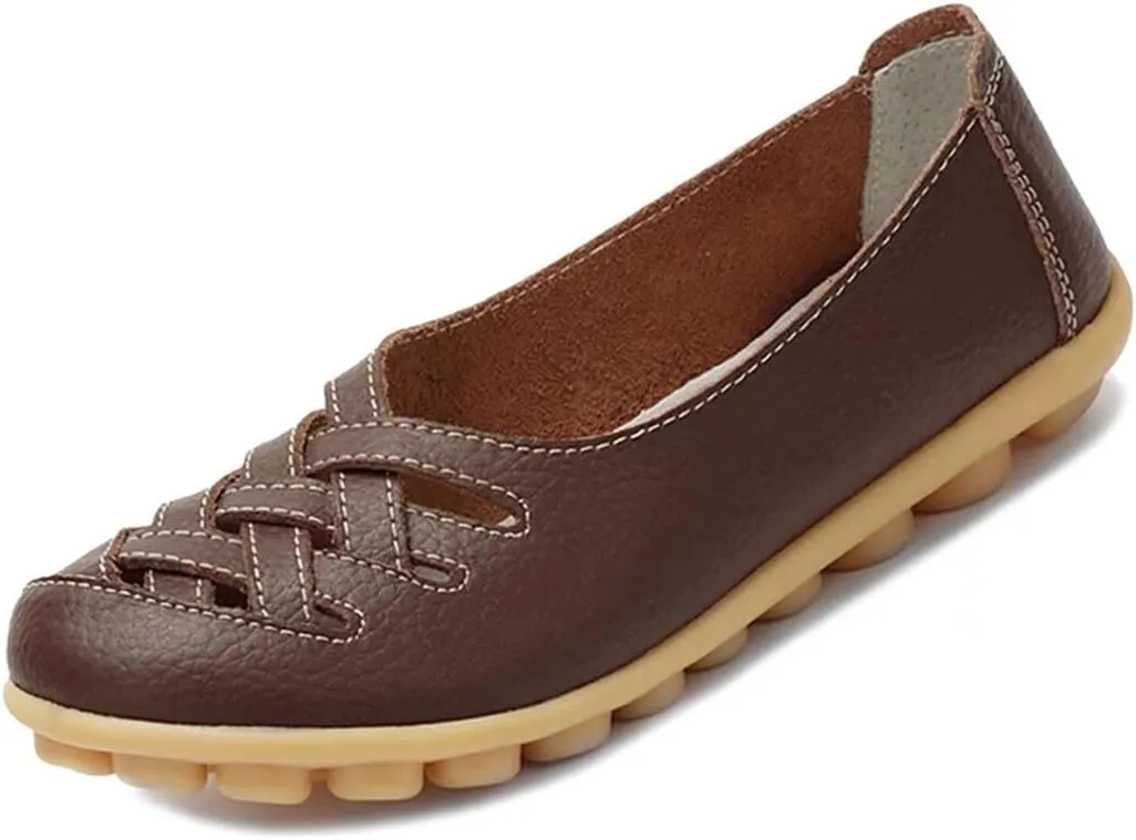Women's Cowhide Loafers Flats Sandals Slip-On Driving Shoes