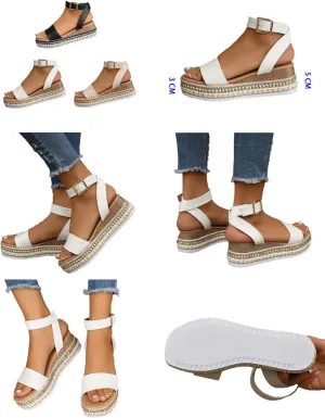 Women's Espadrilles Flatform Sandals Topic Open Toe Buckles Ankle Strap Studded Summer Lightweight Comfy Casual Wedges