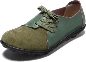 Women's Fashion Casual Leather Soft Sole Lace Up Loafers Shoes Comfortable Low Top Non-Slip Flat Walking Shoes