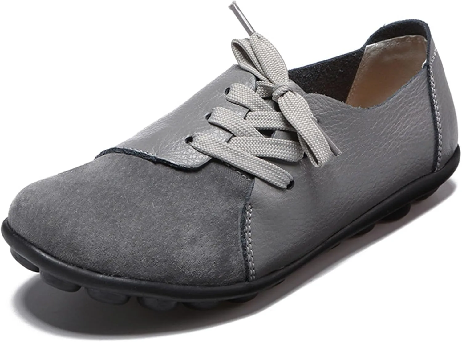 Women's Fashion Casual Leather Soft Sole Lace Up Loafers Shoes Comfortable Low Top Non-Slip Flat Walking Shoes