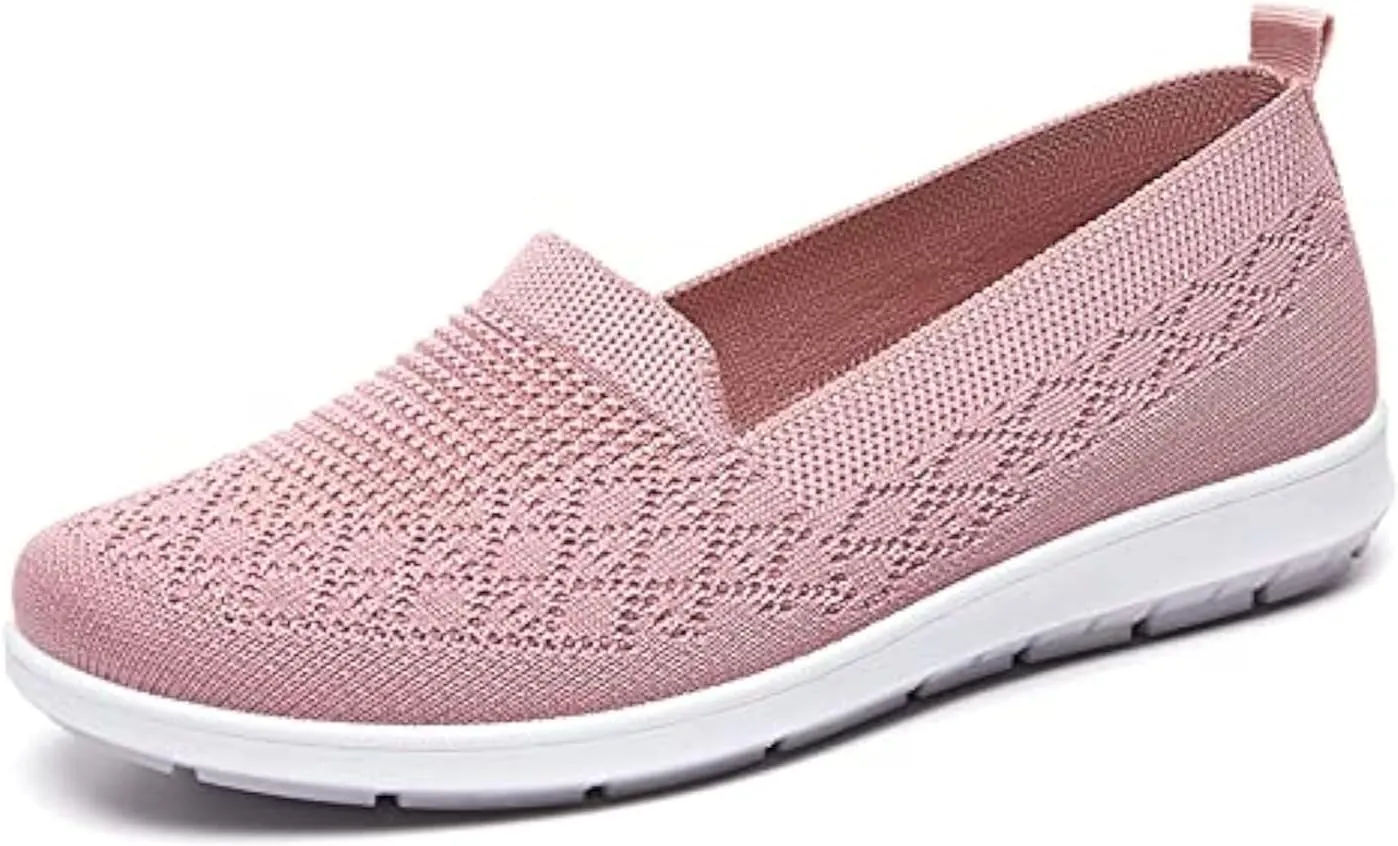Women's Flat Breathable Fly Woven Mesh Sneakers,Casual Fashion Non-Slip Walking Shoes Comfortable Soft Sole Slip-on Loafers Tennis Shoes