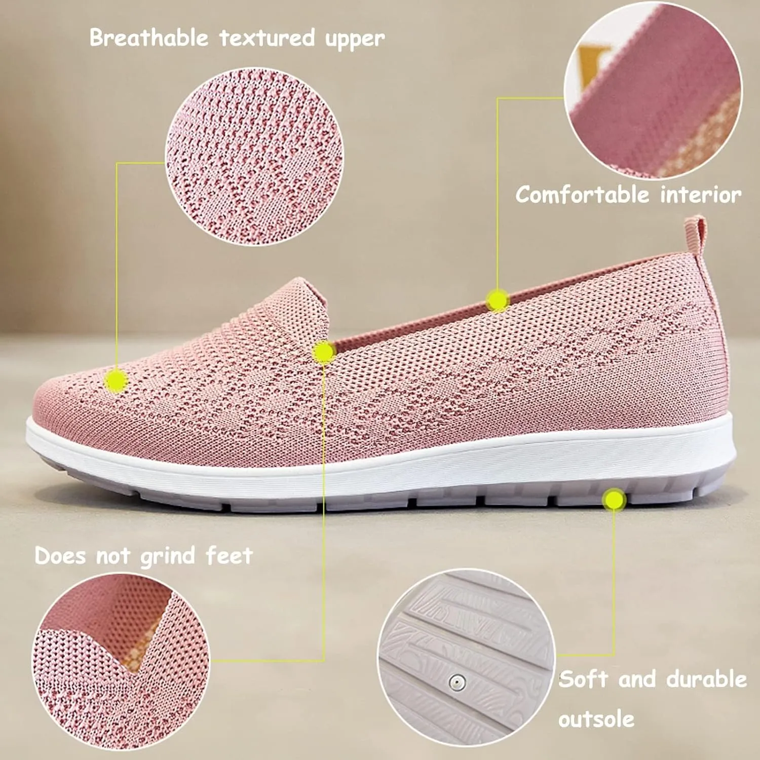Women's Flat Breathable Fly Woven Mesh Sneakers,Casual Fashion Non-Slip Walking Shoes Comfortable Soft Sole Slip-on Loafers Tennis Shoes