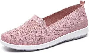Women's Flat Breathable Fly Woven Mesh Sneakers,Casual Fashion Non-Slip Walking Shoes Comfortable Soft Sole Slip-on Loafers Tennis Shoes