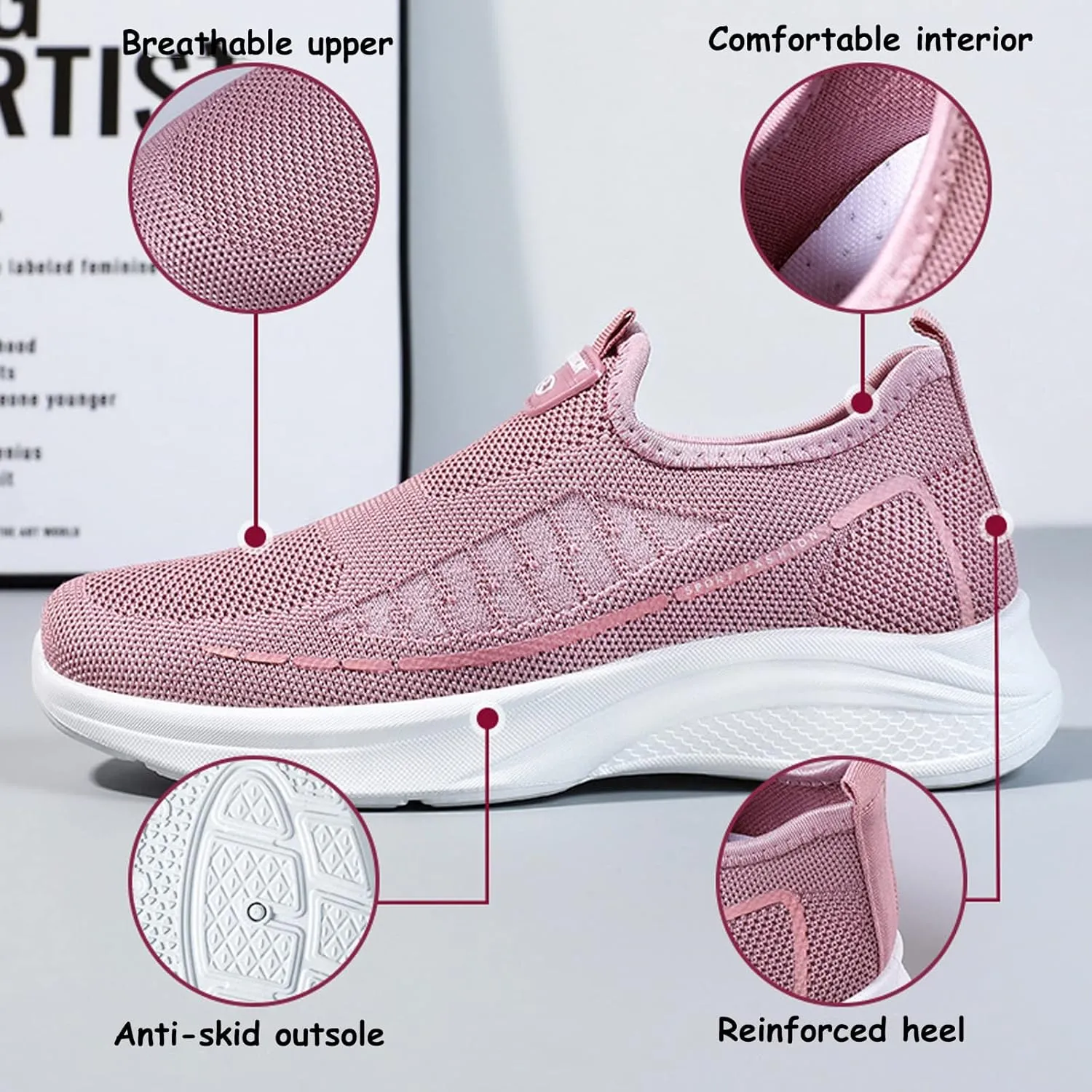 Women's Flat Breathable Fly Woven Mesh Sneakers,Casual Fashion Non-Slip Walking Shoes Comfortable Soft Sole Slip-on Loafers Tennis Shoes