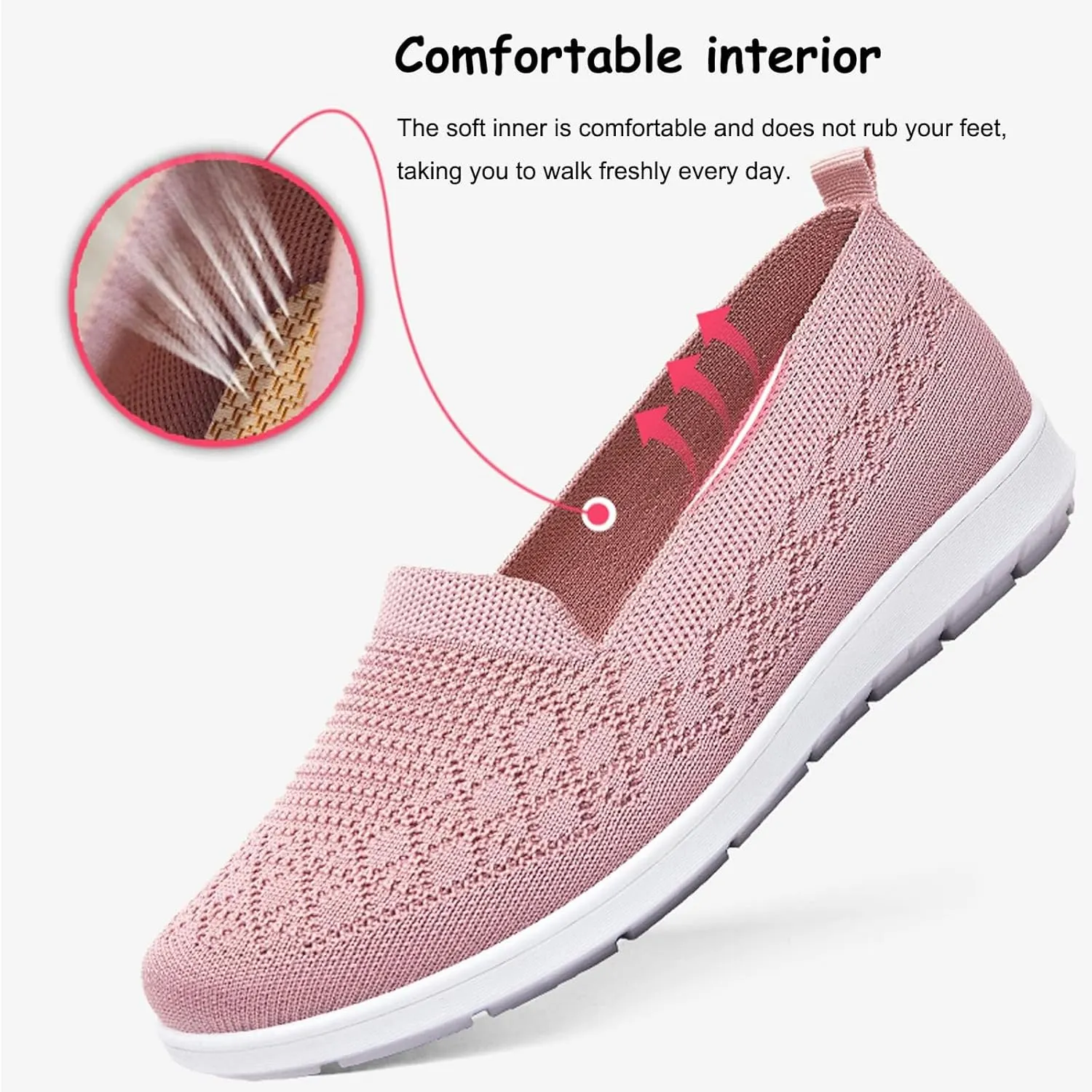 Women's Flat Breathable Fly Woven Mesh Sneakers,Casual Fashion Non-Slip Walking Shoes Comfortable Soft Sole Slip-on Loafers Tennis Shoes