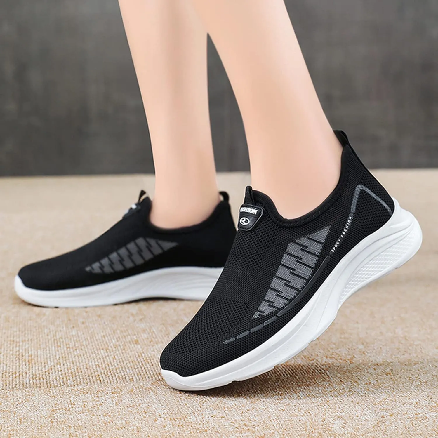 Women's Flat Breathable Fly Woven Mesh Sneakers,Casual Fashion Non-Slip Walking Shoes Comfortable Soft Sole Slip-on Loafers Tennis Shoes