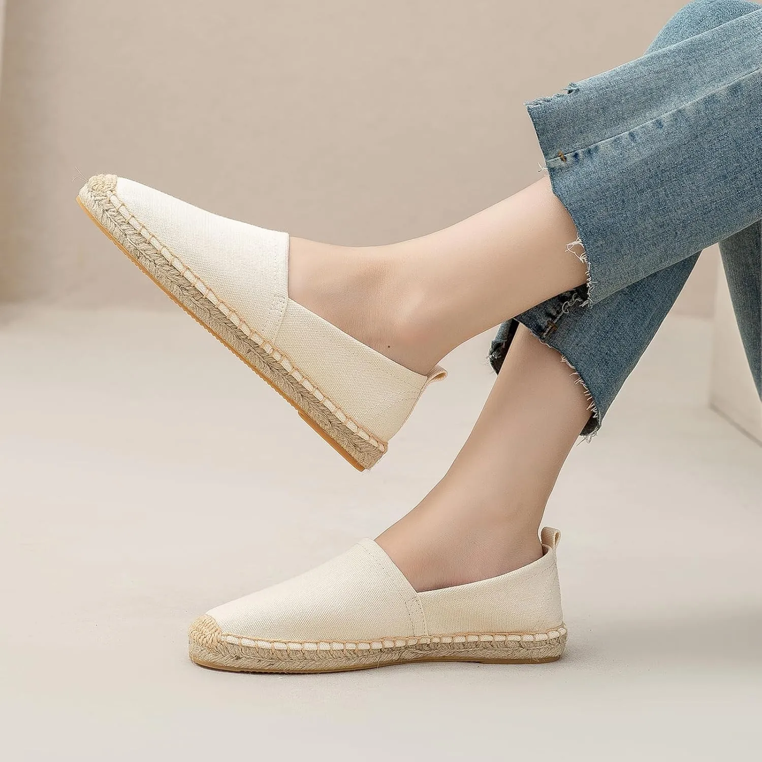 Women's Flat Espadrilles - Soft Women Sneakers Canvas Espadrille Fashion Simple Design Non-Slip Sole Suitable for Summer,Spring,Autumn Any Scenario