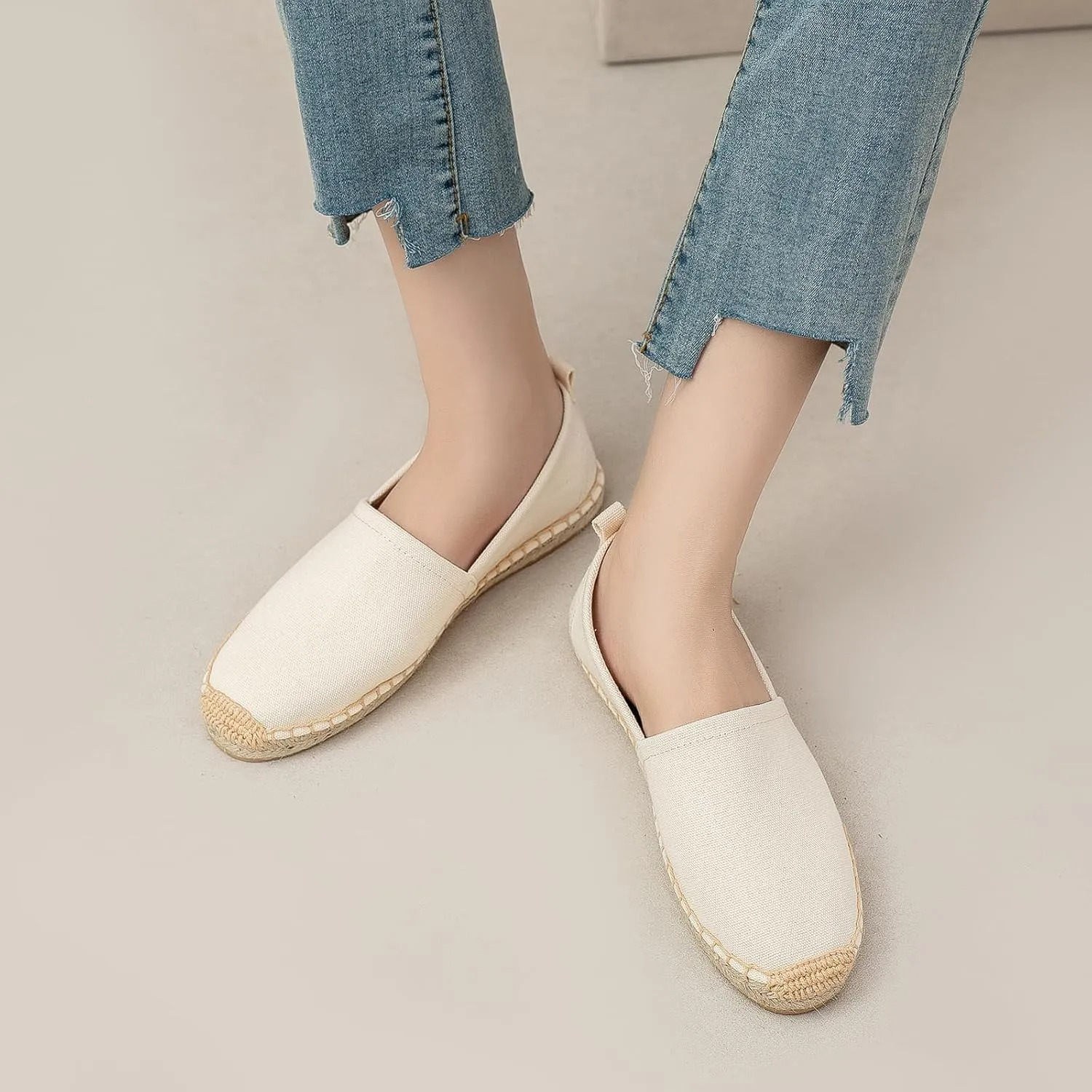 Women's Flat Espadrilles - Soft Women Sneakers Canvas Espadrille Fashion Simple Design Non-Slip Sole Suitable for Summer,Spring,Autumn Any Scenario