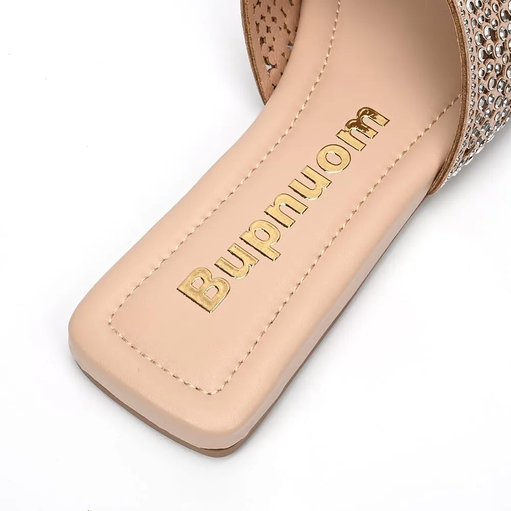Women's Flat Sandals Slippers with rhinestones,Black Sparkly Sandals Offering Exquisite and Eye-Catching,Women's Dressy and Comfortable Slides, Bling Bling Beach Flat Sandals.