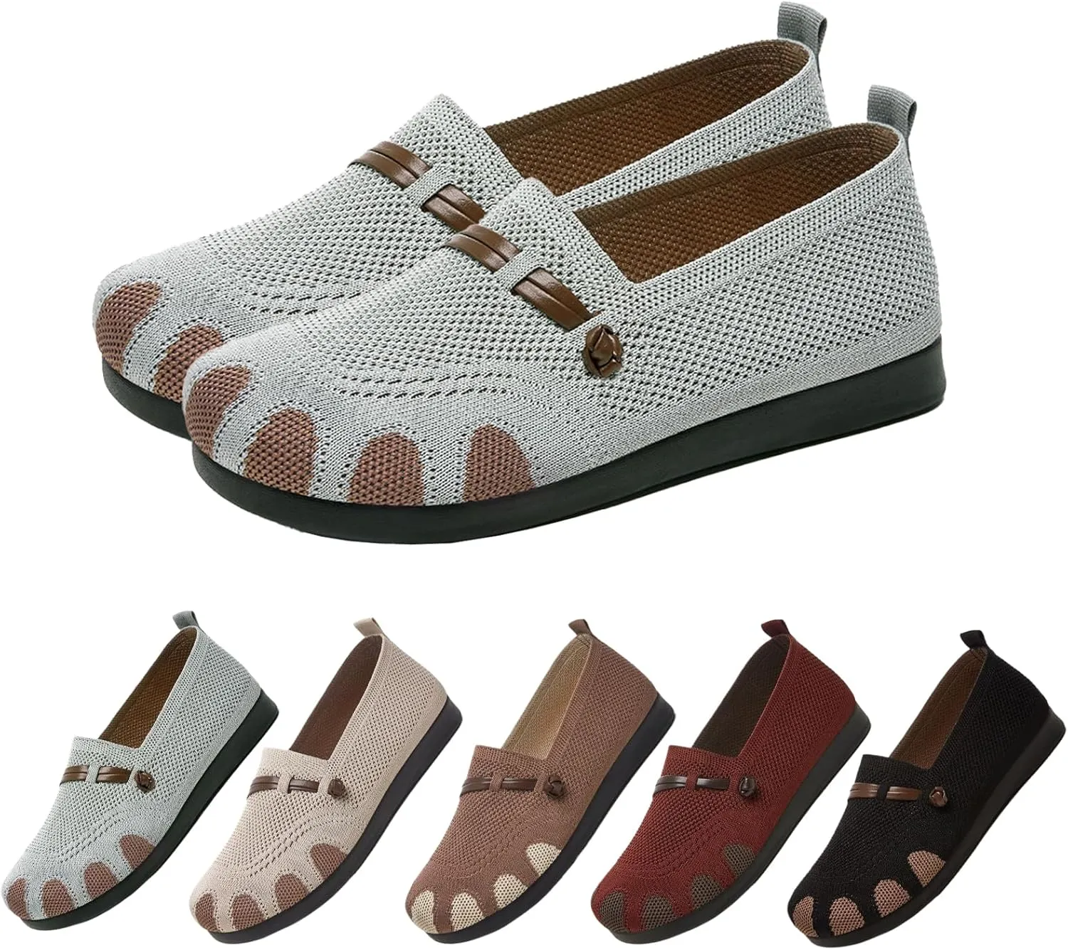 Women's Flat Slip-On Casual Shoes, Soft Sole Non-Slip Loafers for Moms Comfortable and Breathable Woven Sneakers