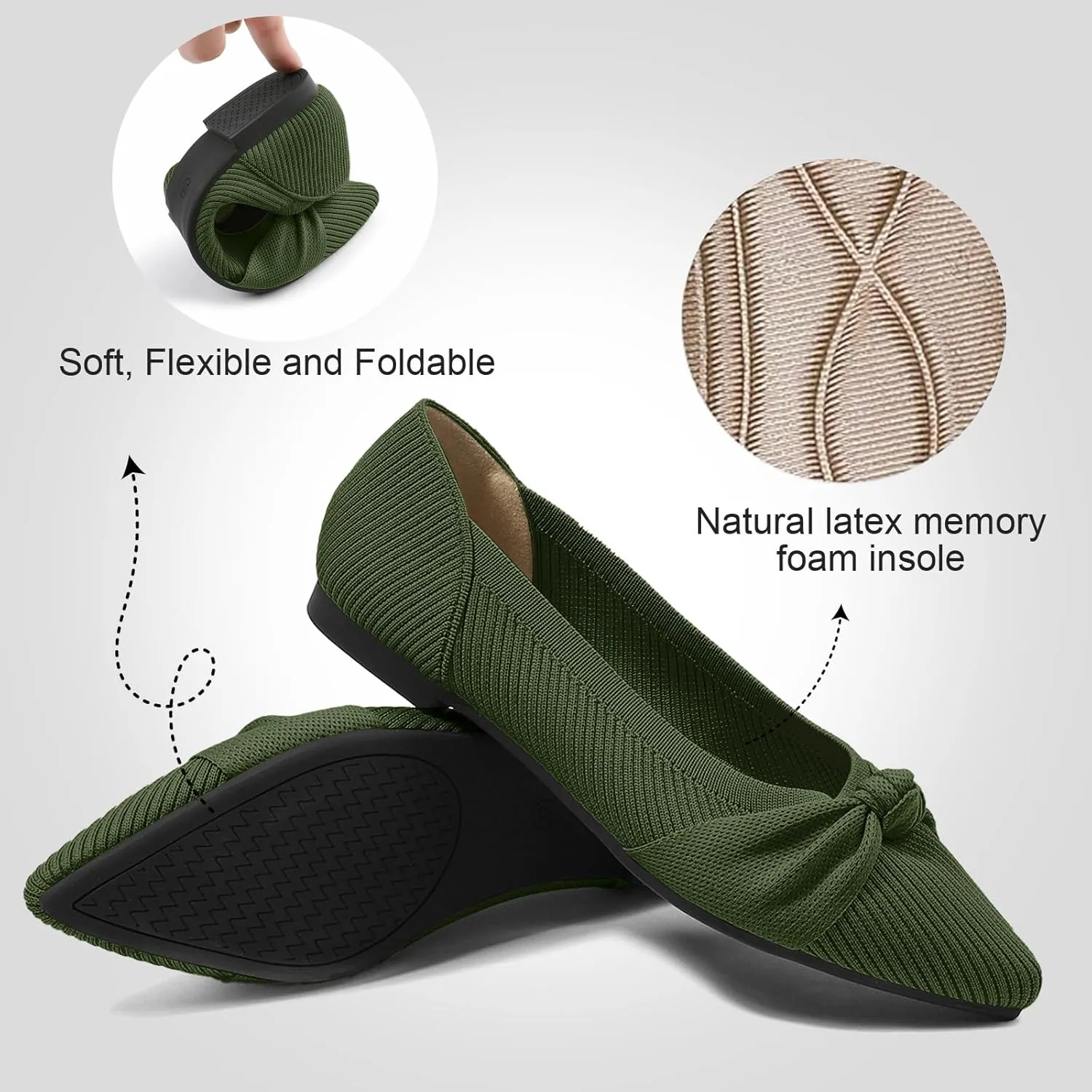 Women's Flats Shoes Comfortable Dressy Pointed Toe Knit Washable Ballet Flat