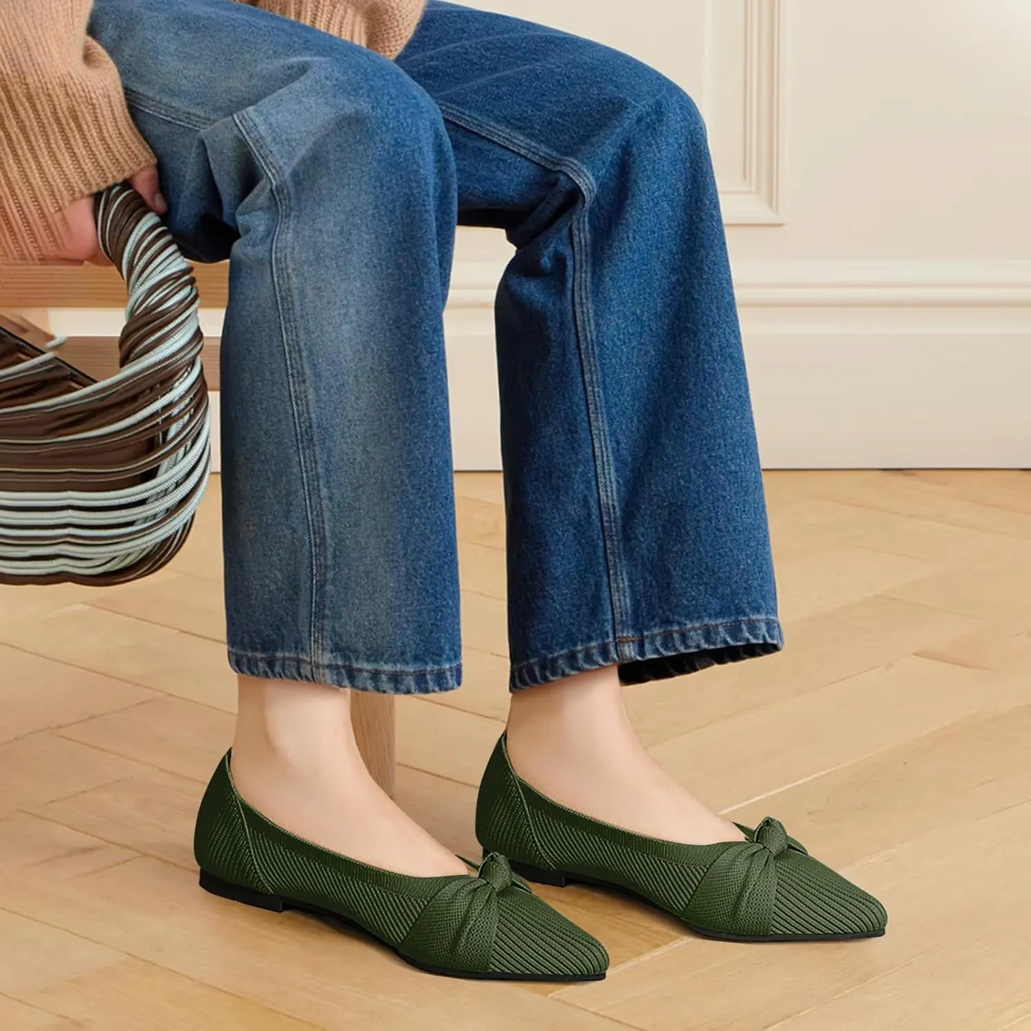 Women's Flats Shoes Comfortable Dressy Pointed Toe Knit Washable Ballet Flat