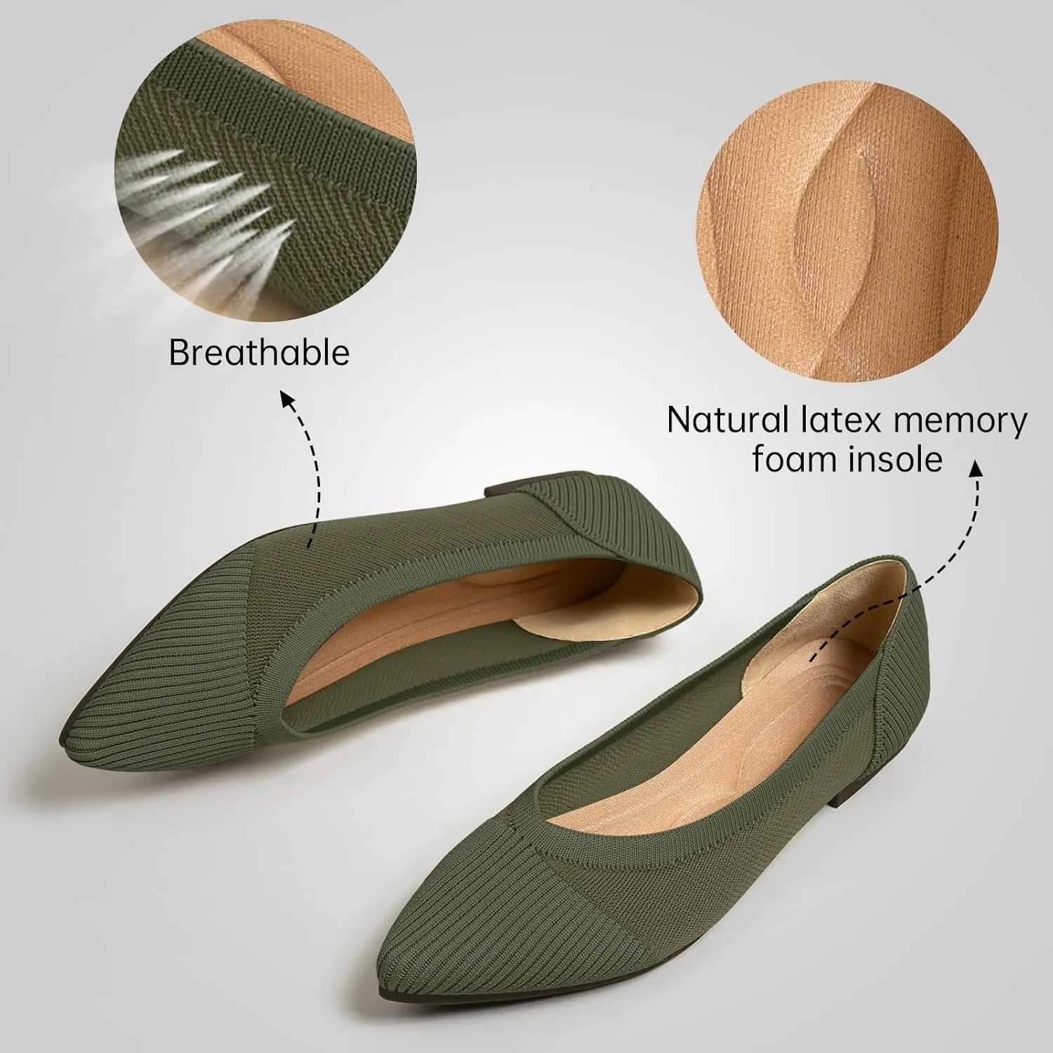 Women's Flats Shoes Pointed Toe Knit Ballet Comfortable Dressy Mesh Flat