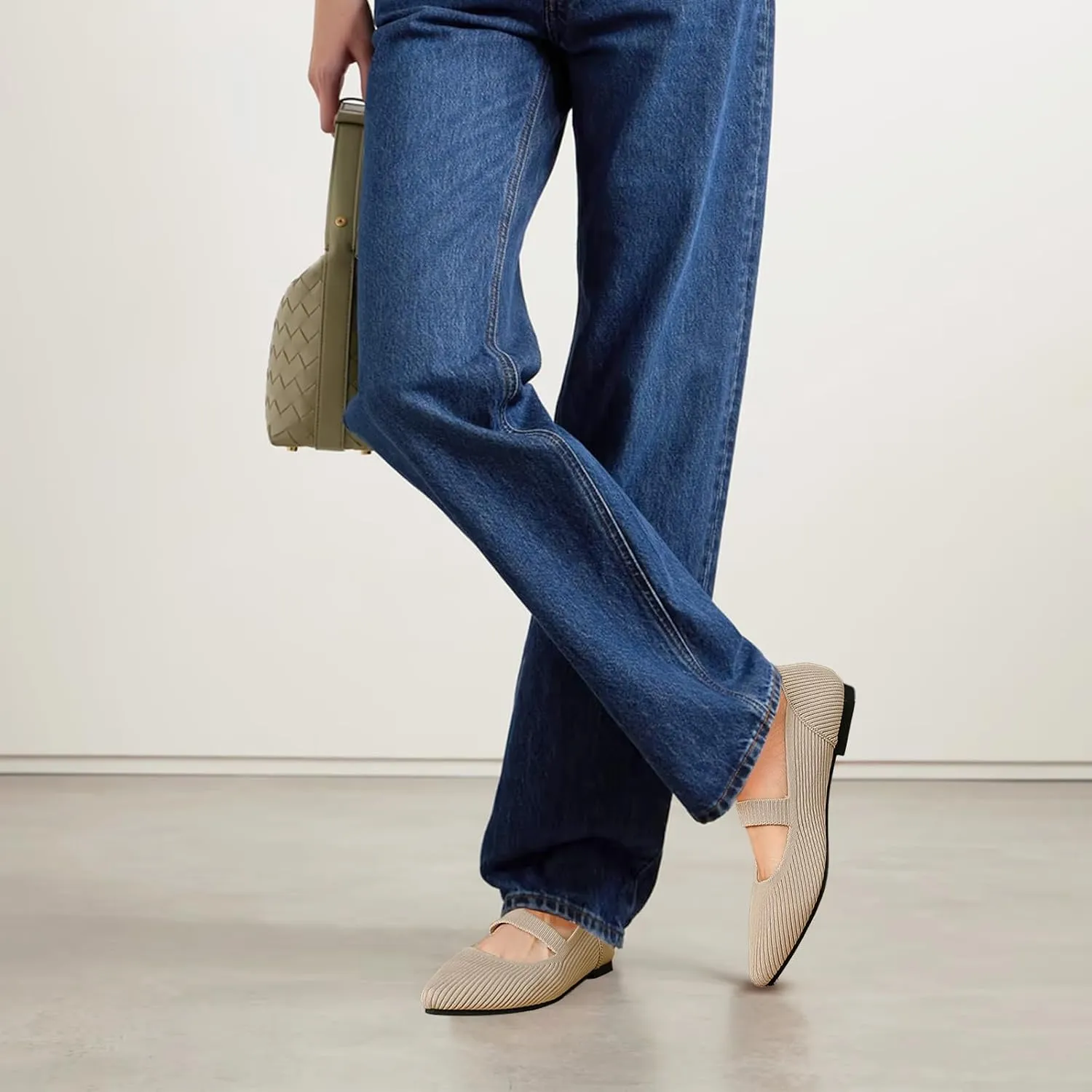 Women's Flats Shoes Pointed Toe Knit Washable Ballet Comfortable Dressy Mary Jane Flat