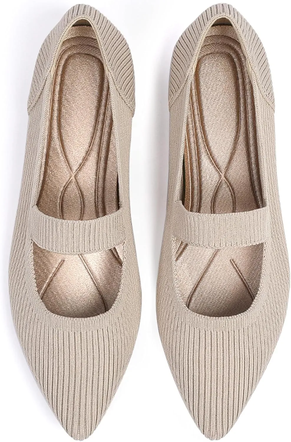 Women's Flats Shoes Pointed Toe Knit Washable Ballet Comfortable Dressy Mary Jane Flat