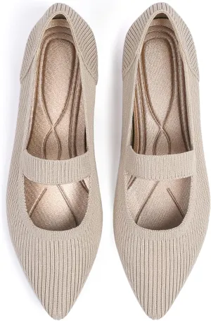 Women's Flats Shoes Pointed Toe Knit Washable Ballet Comfortable Dressy Mary Jane Flat