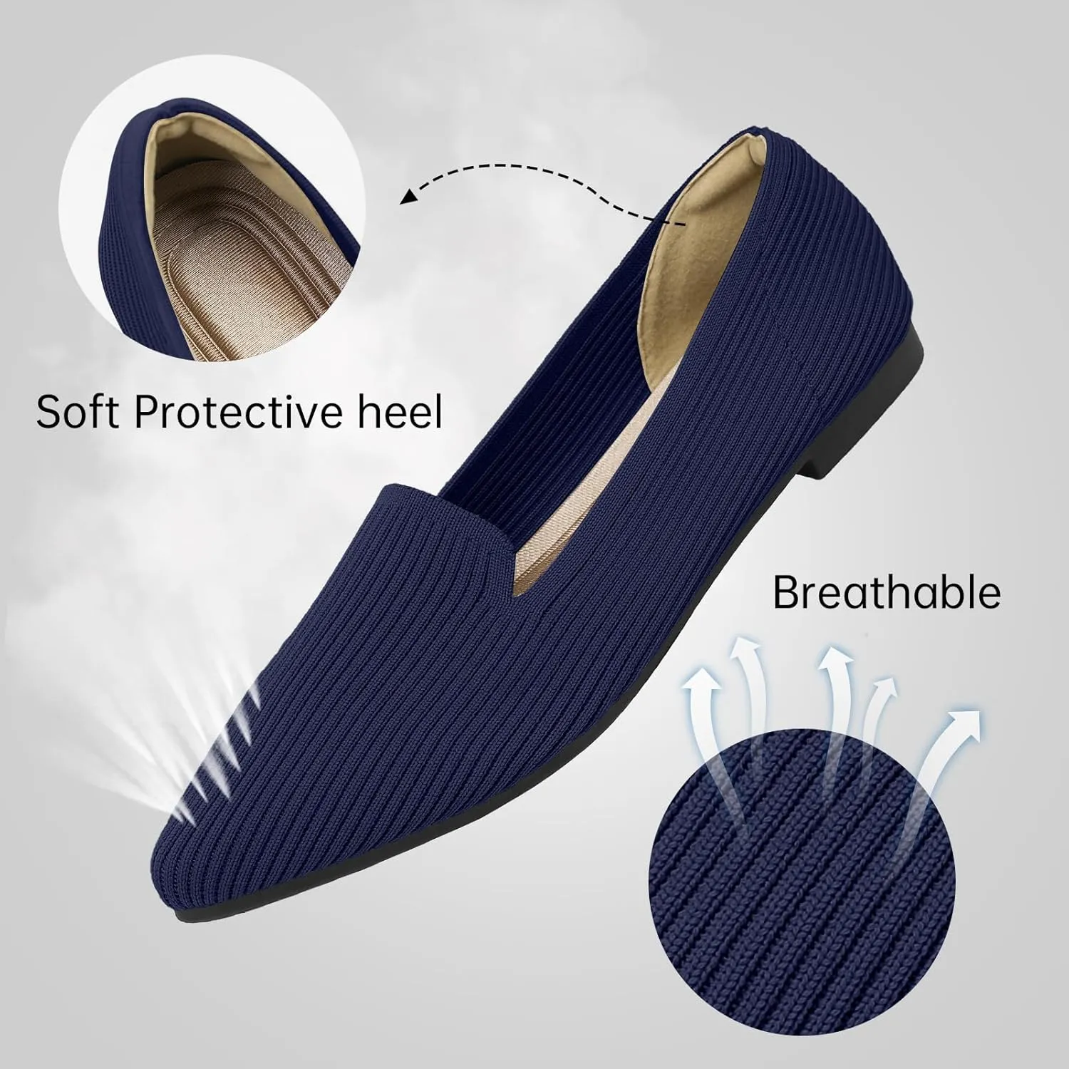 Women's Flats Shoes Pointed Toe Knit Washable Ballet Comfortable Dressy Work Flat